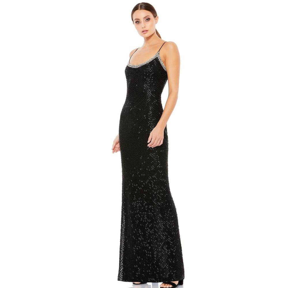 Stunning Black bugle beaded and Rhinestone Gown - Size 8 prom gala wedding